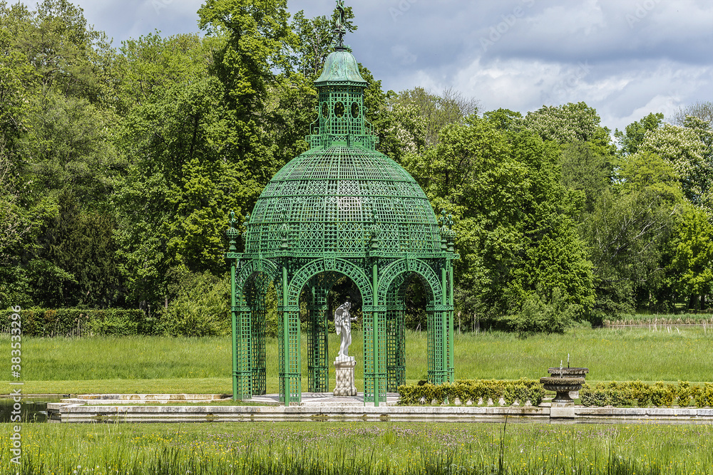 Antique gazebo in English Garden (Jardin Anglais, 1817). Chantilly, Oise, Picardie, France. Antique gazebo in English Garden (Jardin Anglais, 1817). Chantilly, Oise, Picardie, France.