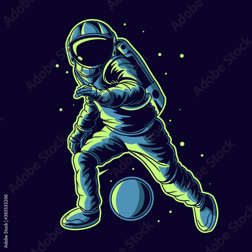 astronaut vector illustration dribbling ball