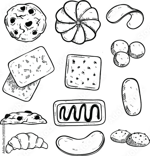 set of hand draw cookies or biscuit