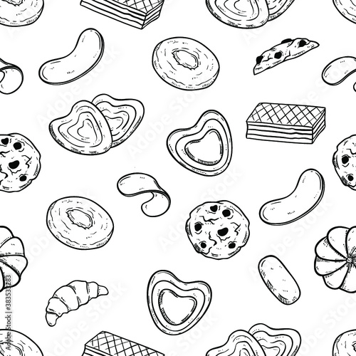 seamless pattern of cookies with doodle style