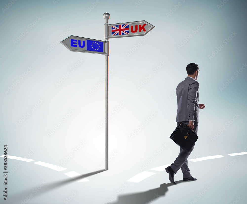Businessman in Brexit concept - UK leaving EU Businessman in Brexit concept - UK leaving EU