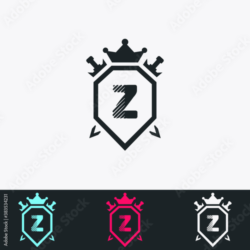 Letter Z Shield, Sword, Crown -Abstract Logo - Vector Design