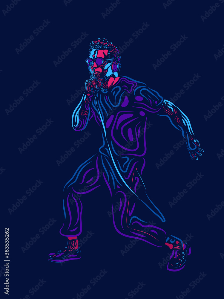 Inspiration. Singer, musician, artist man character. Abstract color illustration, line modern design. Contemporary artwork, copyspace. Concept of music, hobby, dance festival and holidays