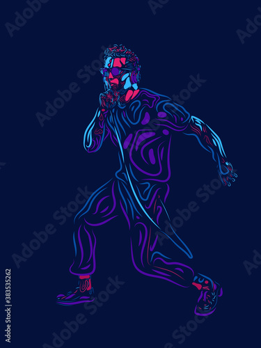 Inspiration. Singer, musician, artist man character. Abstract color illustration, line modern design. Contemporary artwork, copyspace. Concept of music, hobby, dance festival and holidays