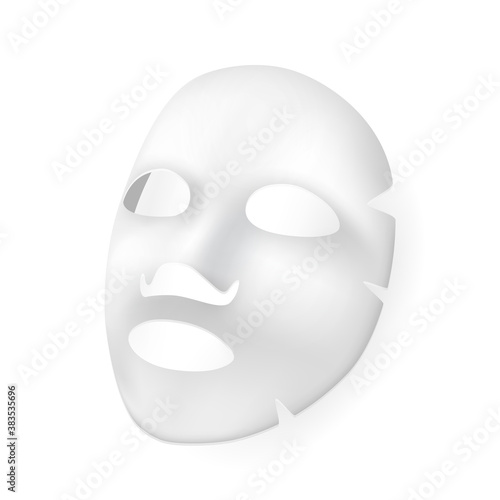 Skincare Hydration Moisturizer Face Mask Vector. Moisture Wet Paper Facial Mask Sheet Collagen Vitamin Skin Health Care Accessory. Clean Pores Cosmetician Treatment Template Realistic 3d Illustration