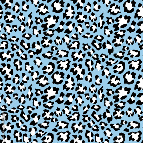 Blue leopard print background. Animal seamless pattern with hand drawn leopard spots. Blue wallpaper. Vector