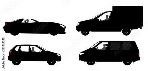 Set Of Cars Silhouettes. Black silhouettes Cars on a white background. Vector illustration.