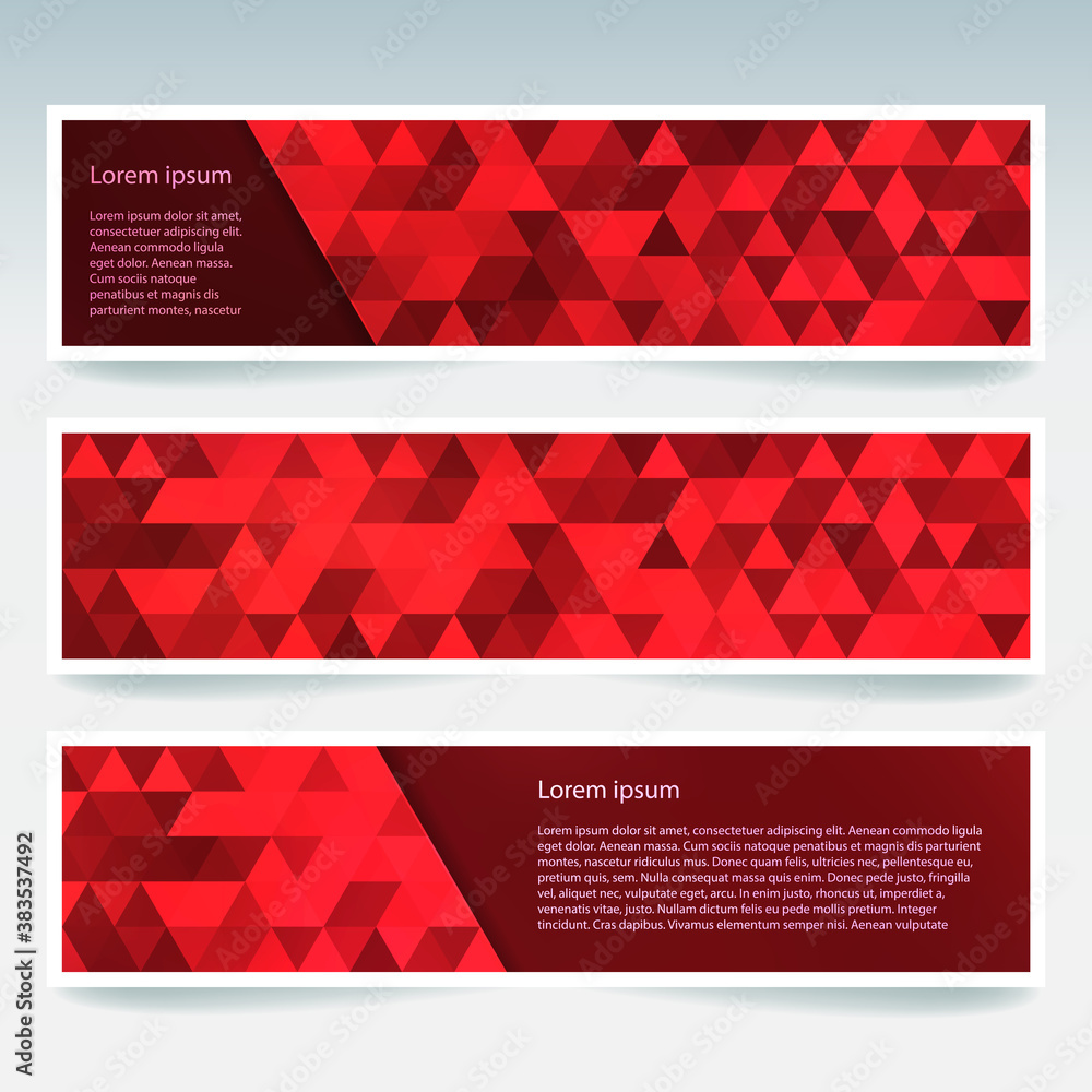 Abstract banner with business design templates. Set of Banners with red polygonal mosaic backgrounds. Geometric triangular vector illustration.