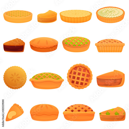 Apple pie icons set. Cartoon set of apple pie vector icons for web design