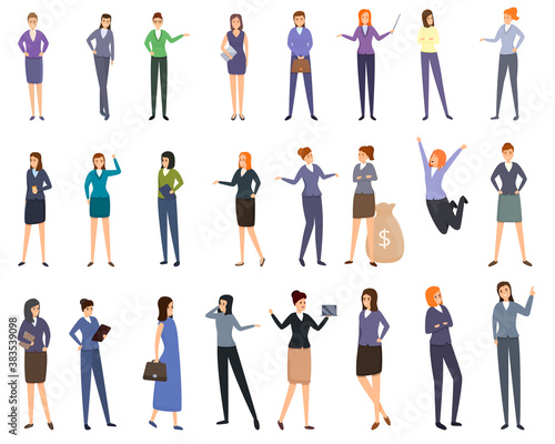 Successful business woman icons set. Cartoon set of successful business woman vector icons for web design