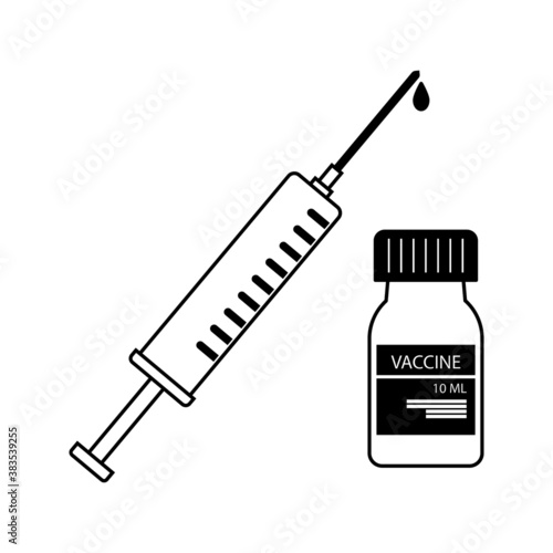 vector medical icon for pandemic vaccine ampoule and syringe. Image of covid-19 vaccine and syringe. Illustration of antiviral vaccine on white background