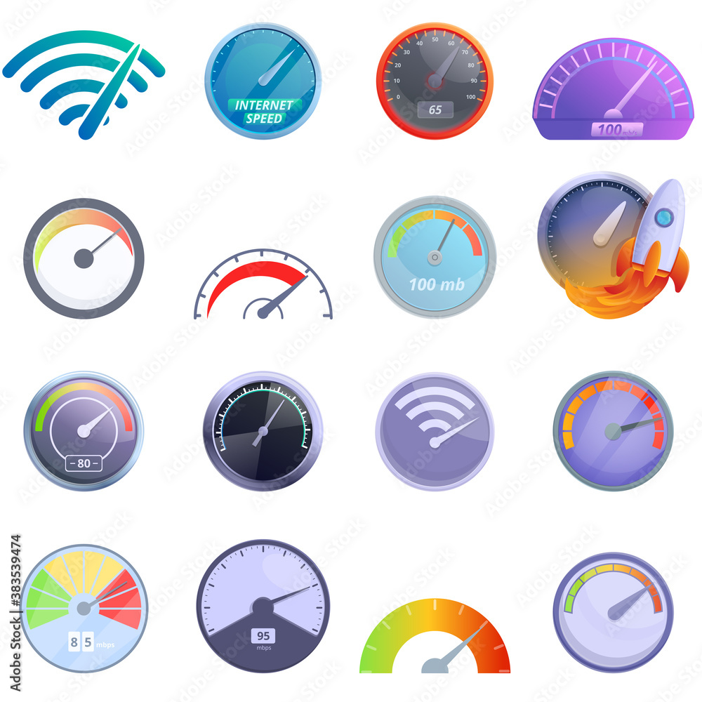 Internet speed icons set. Cartoon set of internet speed vector icons ...