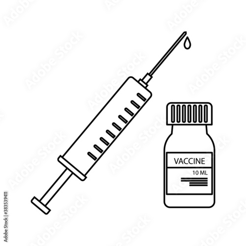 vector medical icon for pandemic vaccine ampoule and syringe. Image of covid-19 vaccine and syringe. Illustration of antiviral vaccine on white background
