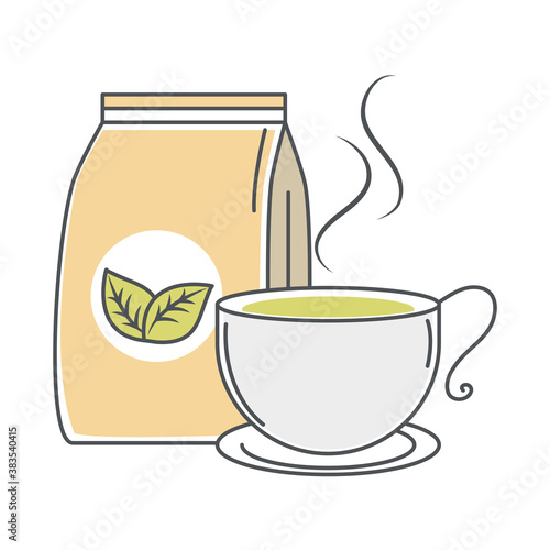 tea, teacup with pack product line and fill