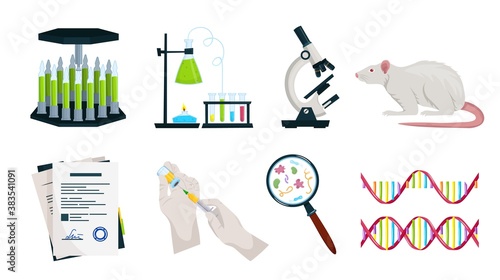 Vaccination, vaccine production icon set