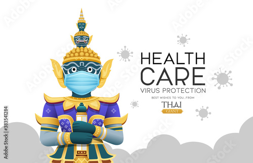 Thai giant put face mask virus protection, design on white background, vector Eps 10 illustration