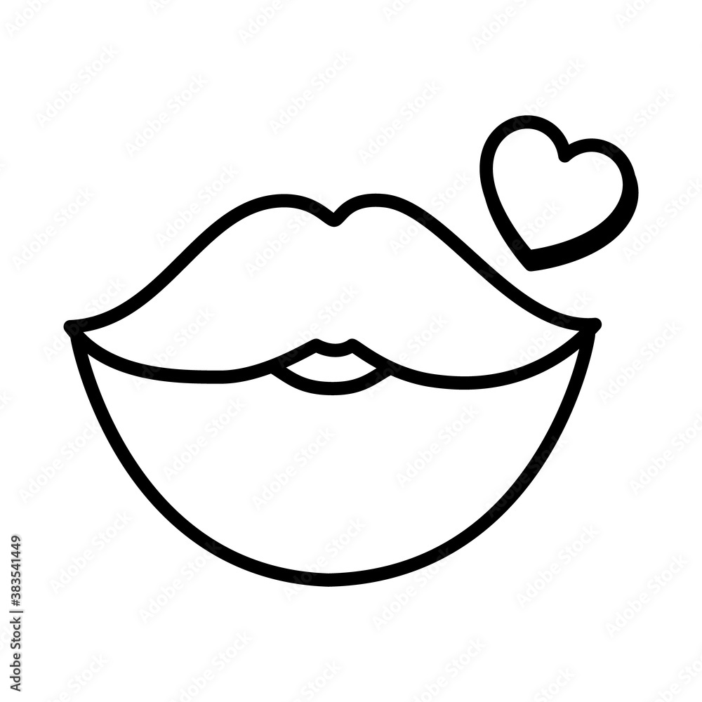 Pop art concept, icon of sexy female lips and heart, line style Pop art concept, icon of sexy female lips and heart, line style