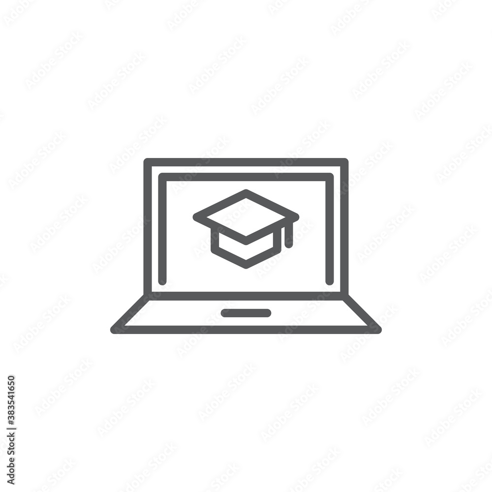 Laptop with academic cap vector icon symbol isolated on white background Laptop with academic cap vector icon symbol isolated on white background