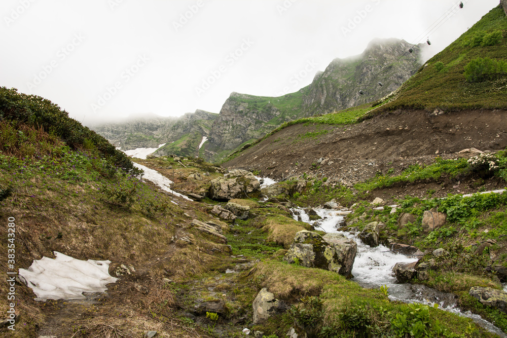 Fototapeta premium Mountains of Krasnaya Polyana Sochi on a summer day.