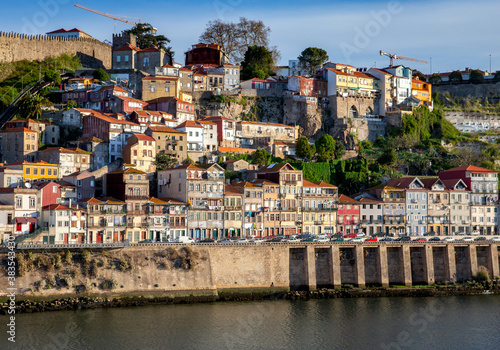 Porto. Multicolored houses on the waterfront of the Douro River.