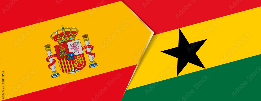 Spain and Ghana flags, two vector flags. Spain and Ghana flags, two vector flags.
