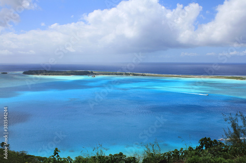 Bora Bora sea view island, lagoon with airport.