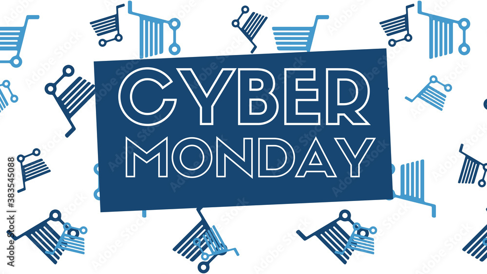 Illustration to promote Cyber Monday. Blue background with neural interconnections with white letters Illustration to promote Cyber Monday. Blue background with neural interconnections with white letters
