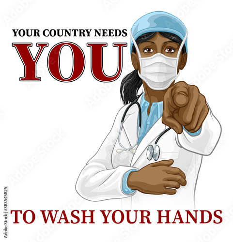 Wallpaper Mural A woman doctor pointing in a your country needs or wants you gesture