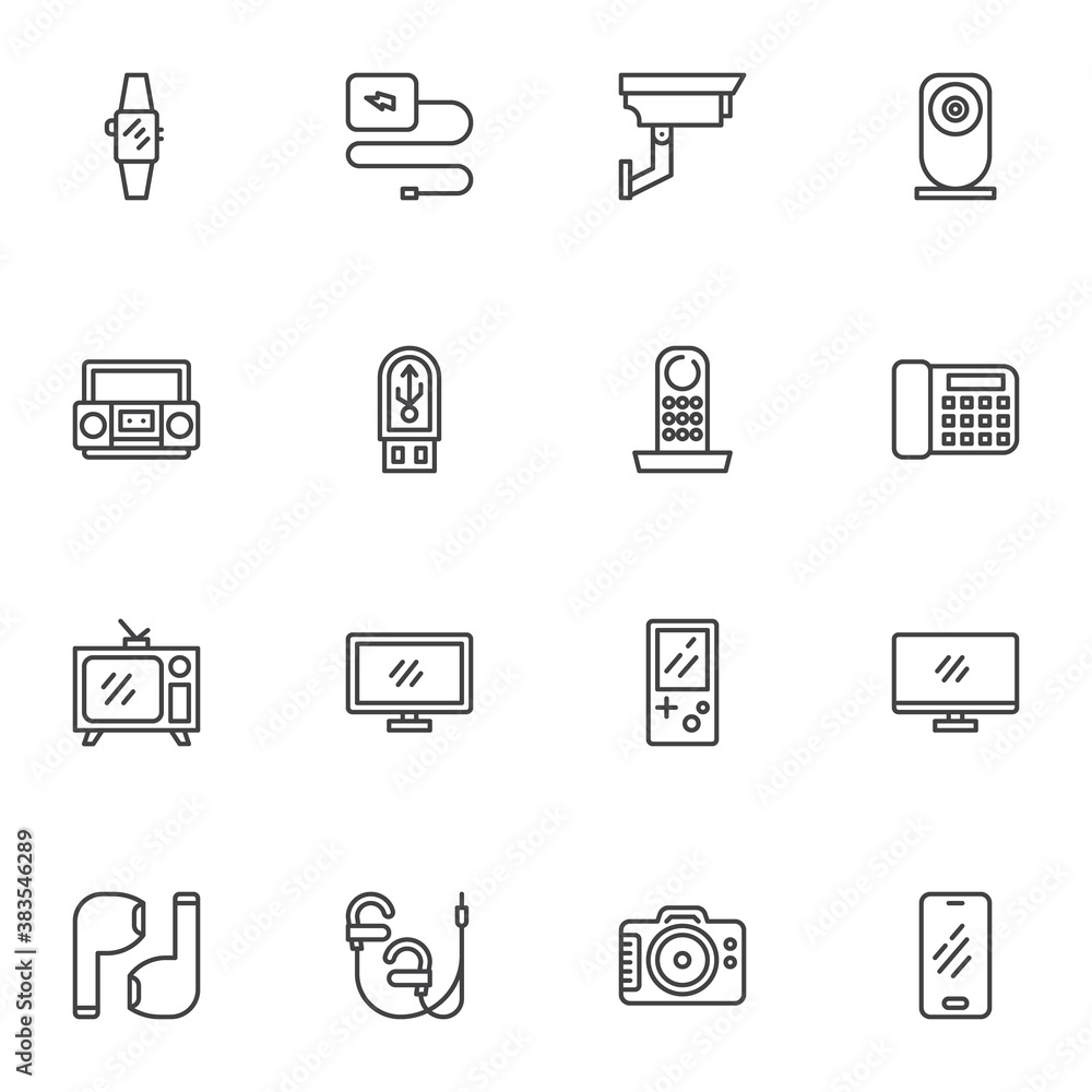 Digital gadgets line icons set