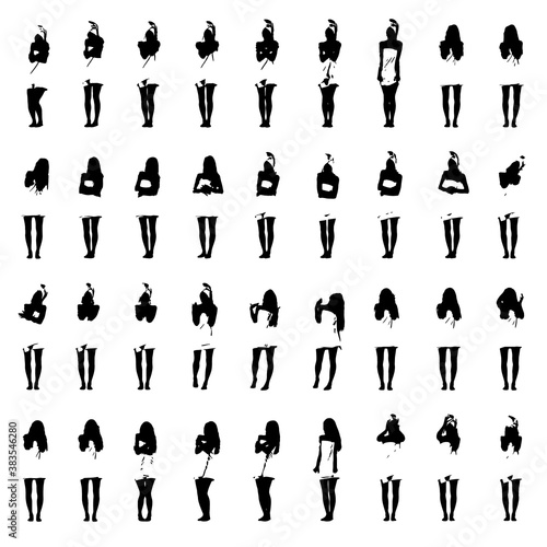 Collection of women silhouettes having different medical related problems like toothache, stomachache or headache symptoms. Full body layered vector illustration.