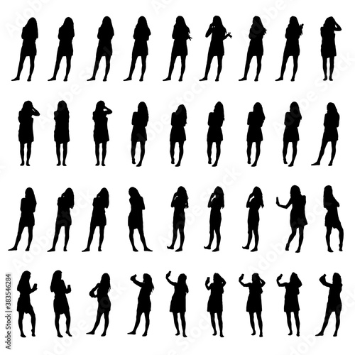 Set of various women in shower towel using phone for selfies  taking photos or talking silhouettes. Full body layered vector illustration.