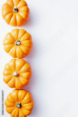 Small decorative pumpkins, top view.