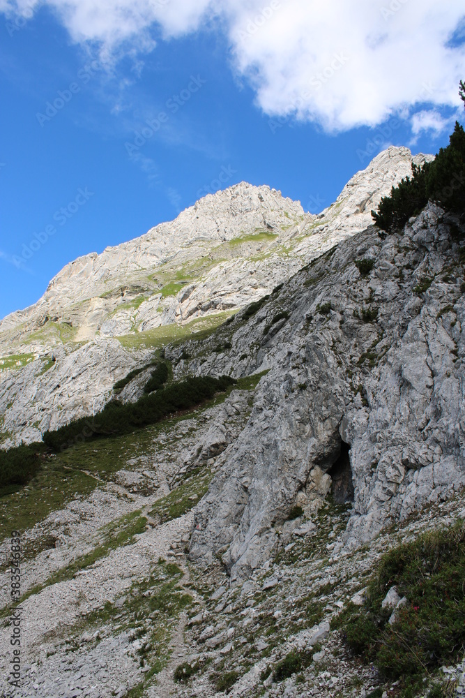 A typical mountain view in the European Alps on a sunny day in summer