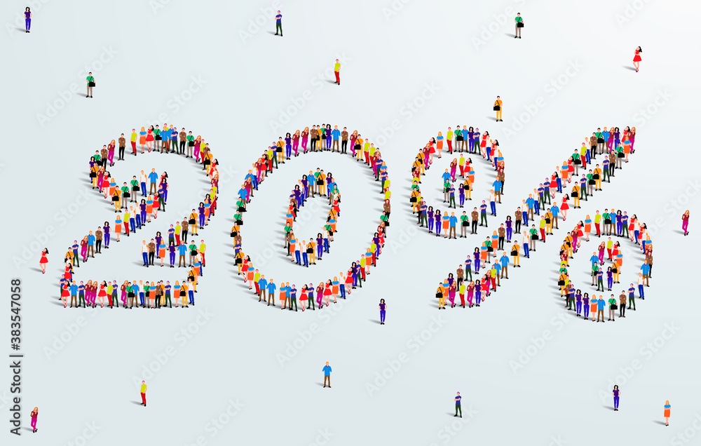 Number 20 Percent. Large group of people form to create a shape 20%. Special Offer Sale Design. Vector Illustration of advertising banner. Number 20 Percent. Large group of people form to create a shape 20%. Special Offer Sale Design. Vector Illustration of advertising banner.