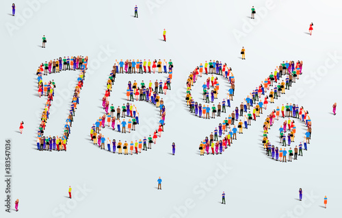 Number 15 Percent. Large group of people form to create a shape 15%. Special Offer Sale Design. Vector Illustration of advertising banner.