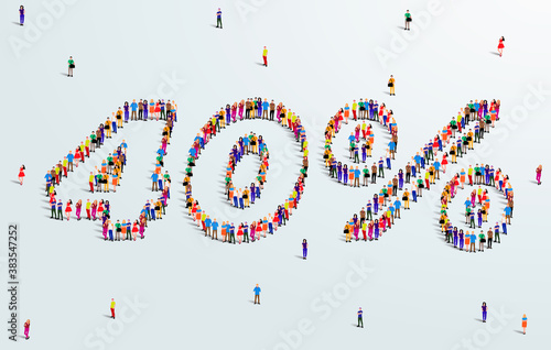 Number 40 Percent. Large group of people form to create a shape 40%. Special Offer Sale Design. Vector Illustration of advertising banner.
