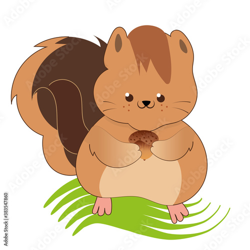 Happy chipmunk kawaii with a nut. Animal cartoon - Vector