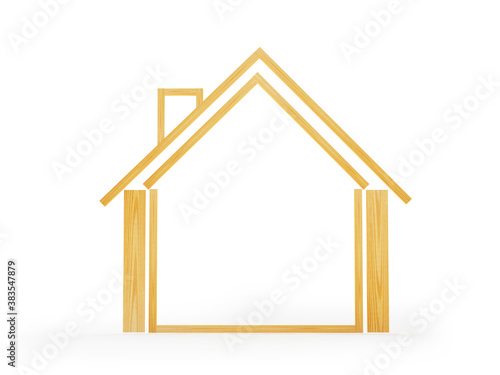 Silhouette empty house icon isolated on white. 3d illustration