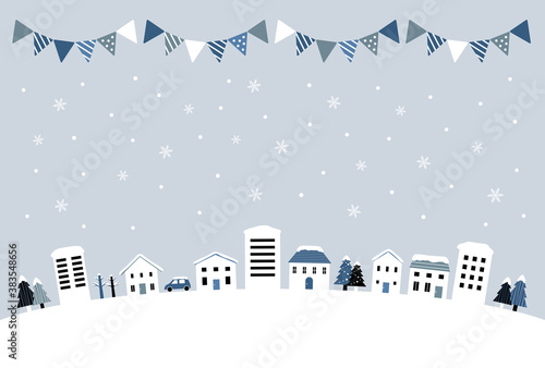雪降る冬の町並み / vector eps