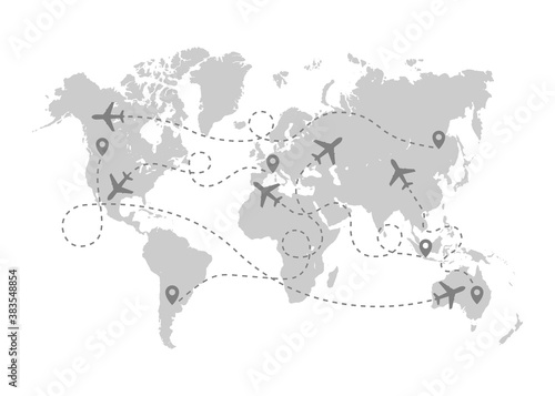 airplane route with world map vector