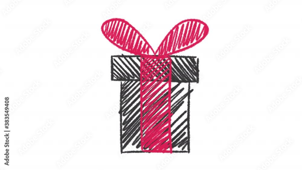 Hand drawn gift box with red ribbon and bow animation with alpha channel, motion graphics. Hand drawn gift box with red ribbon and bow animation with alpha channel, motion graphics.