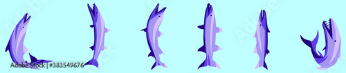 set of bass fish cartoon icon design template with various models. vector illustration isolated on blue background