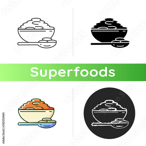 Lentils icon. Natural porrige meals. Healthy vegetarian foods ideas. Bowl full of eco grains. Superfoods options. Linear black and RGB color styles. Isolated vector illustrations