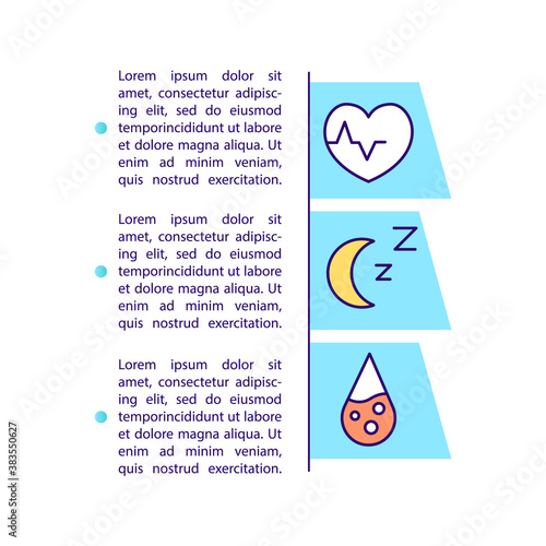 Tracking sleep trends concept icon with text. Regular bedtime routine. Heartbeat and blood oxygen level. PPT page vector template. Brochure, magazine, booklet design element with linear illustrations