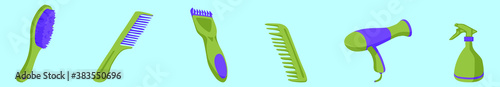 set of barber tools cartoon icon design template with various models. vector illustration isolated on blue background