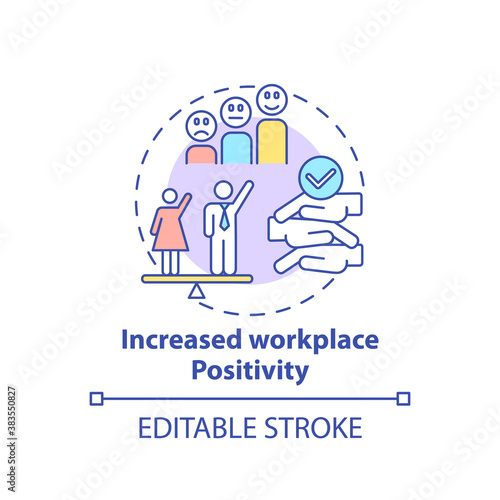 Increased workplace positivity concept icon. Gender diversity policy benefits. Better job employee mananging idea thin line illustration. Vector isolated outline RGB color drawing. Editable stroke