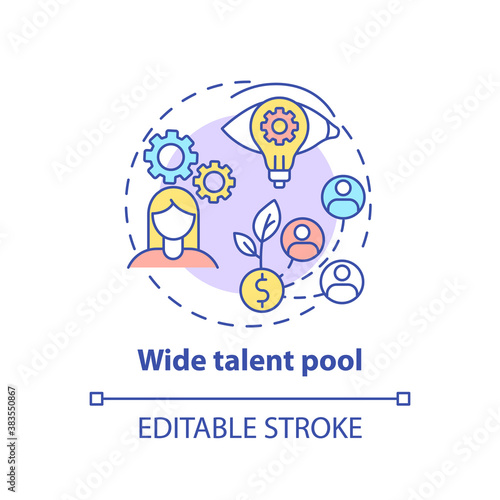 Wide talent pool concept icon. Gender diversity policy benefits. Different person skills improvement idea thin line illustration. Vector isolated outline RGB color drawing. Editable stroke