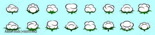 set of cotton flower cartoon design template with various models. vector illustration isolated on blue background