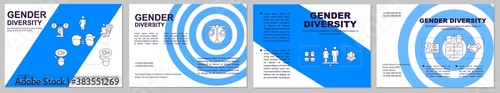 Gender diversity in society brochure template. Men and women rights. Flyer, booklet, leaflet print, cover design with linear icons. Vector layouts for magazines, annual reports, advertising posters