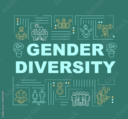 Gender diversity in society word concepts banner. Inclusive space. Equal social rights. Infographics with linear icons on green background. Isolated typography. Vector outline RGB color illustration